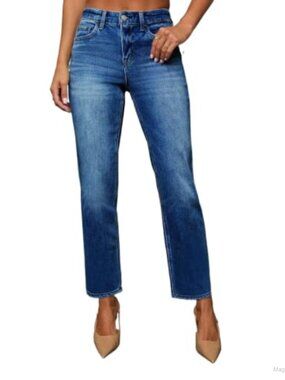 High Waisted Straight Leg Jeans Stretch Denim Pants